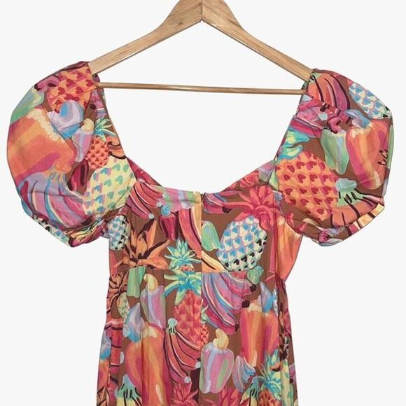 Farm Rio Fruit Salad Midi Womens Cotton Short Puff Sleeve Midi Dress Medium $225 - Picture 6 of 13